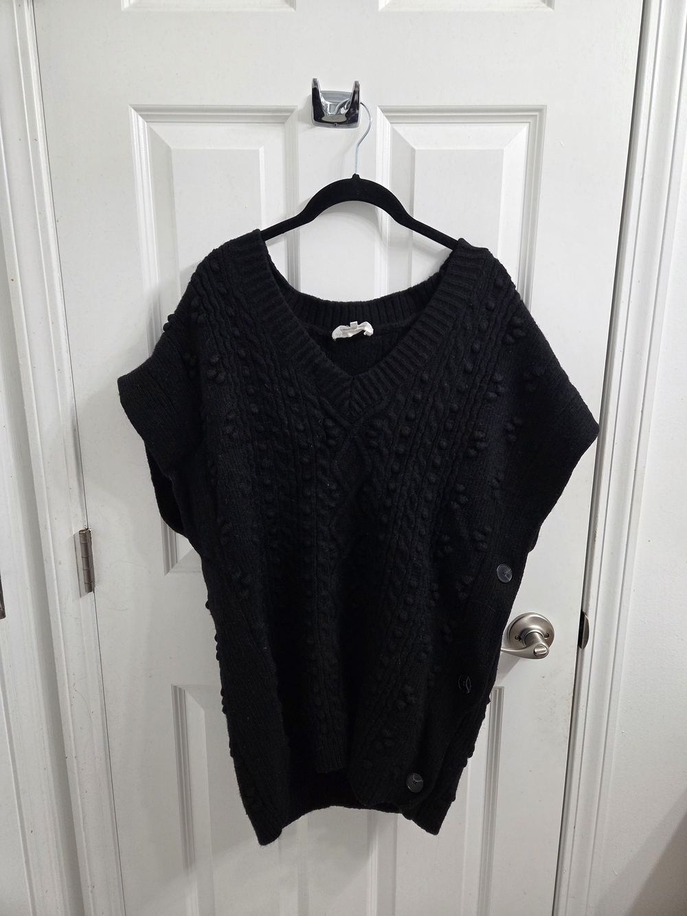 ba&sh Black Wool V‑Neck Cable Knit Dress with Side Buttons